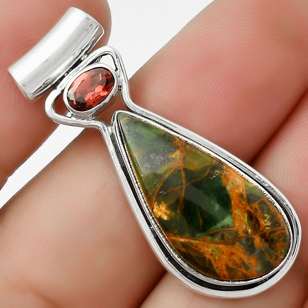 Turkish Rainforest Chrysocolla & Garnet Pendant P-1130 SDP126678